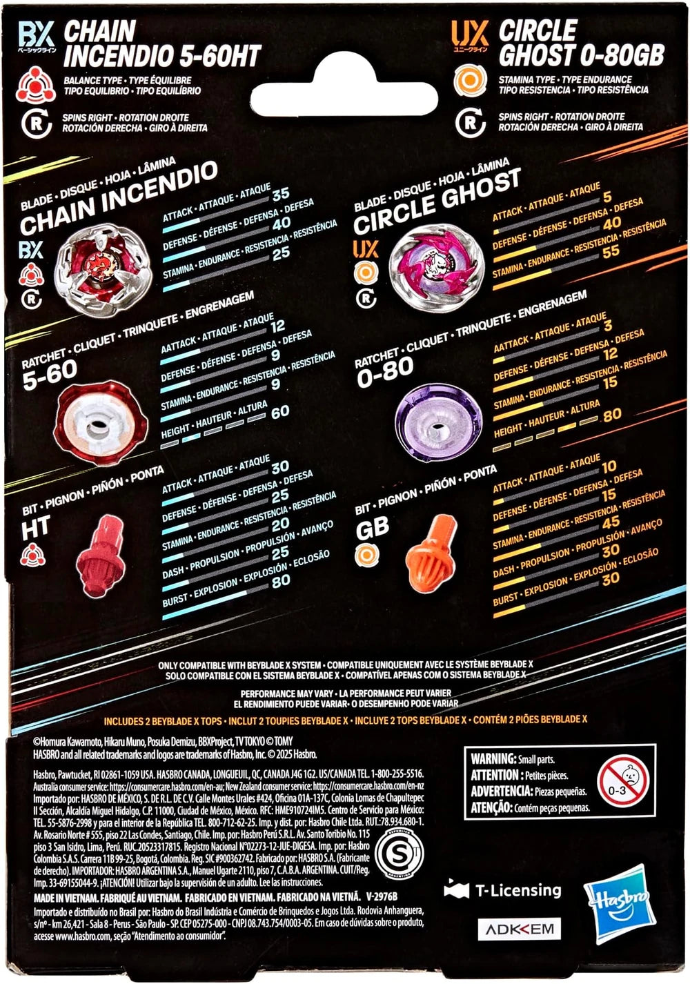 Hasbro Beyblade X Chain Incendio 5-60HT and Circle Ghost 0-80GB