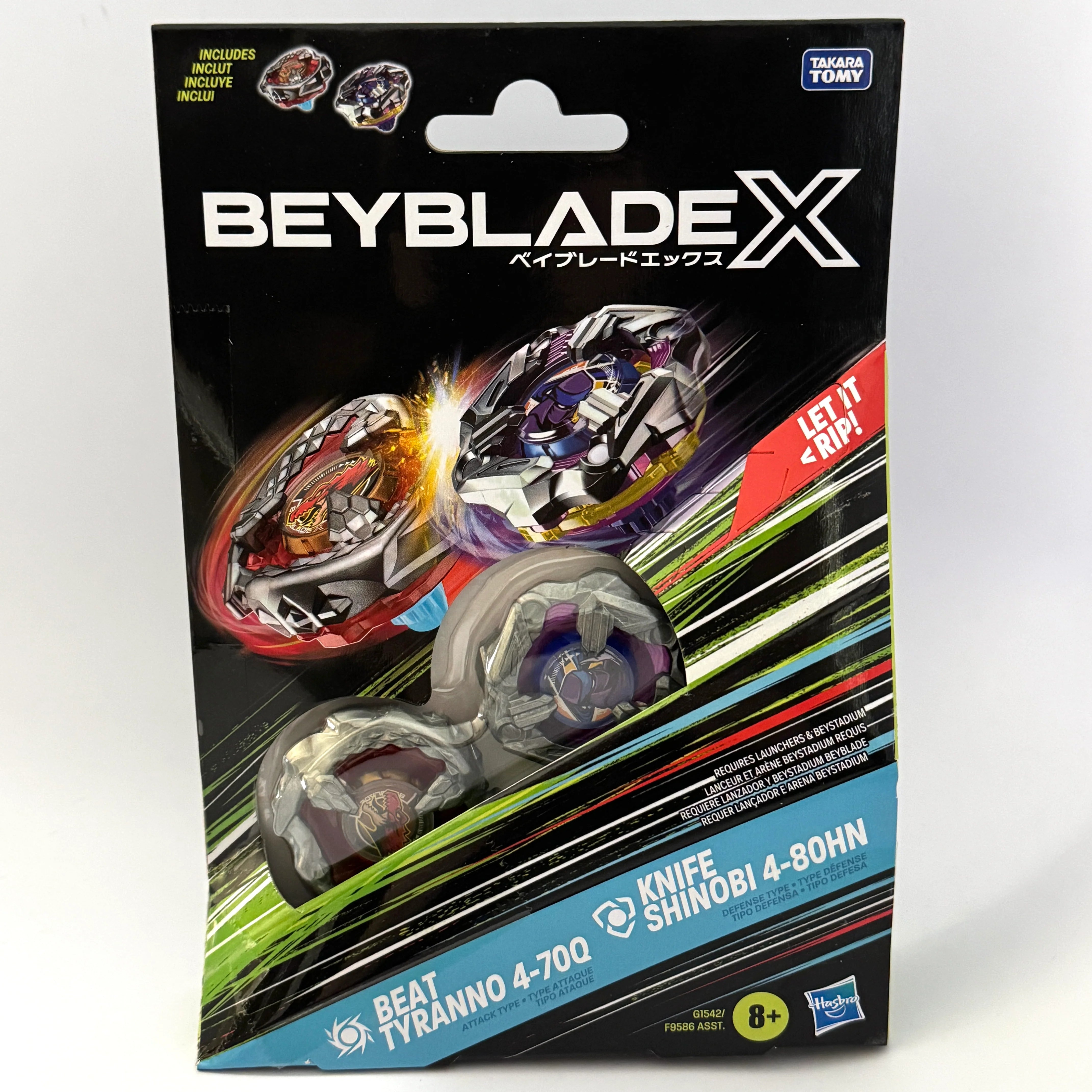 Hasbro Beyblade X Beat Tyranno 4-70Q & Knife Shinobi 4-80HN 2-Pack