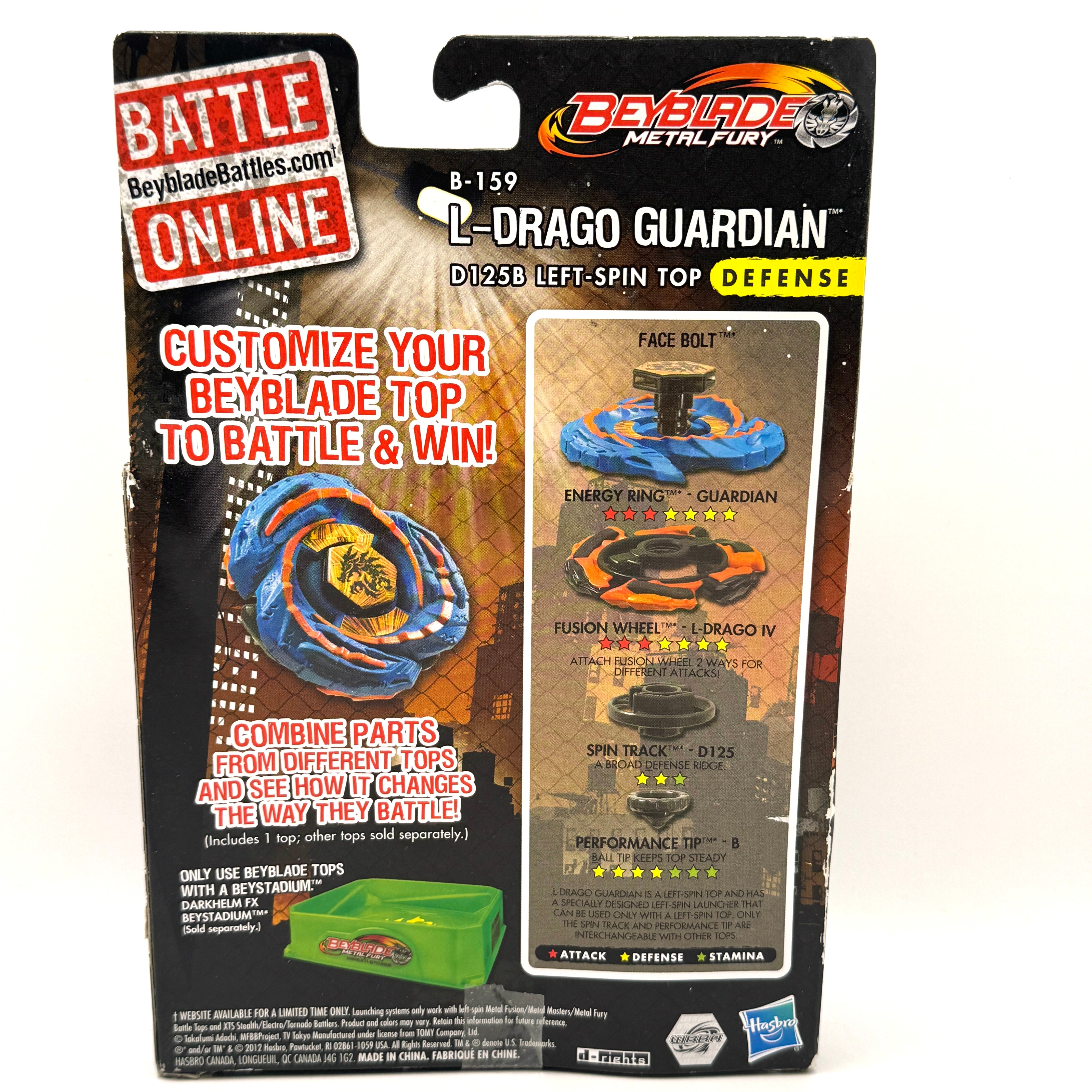 Hasbro Metal Fury B-159 L-Drago Guardian D125B Left-Spin Top Defense