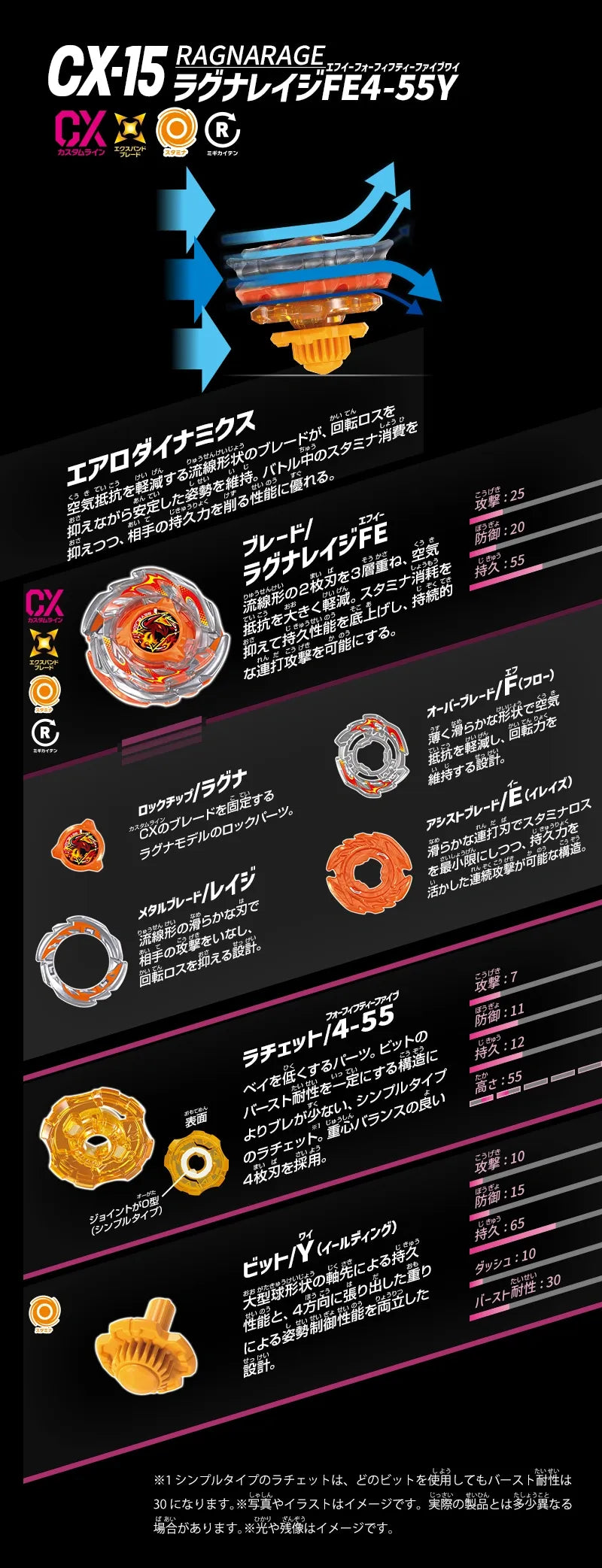 Takara Tomy Beyblade X CX-15 Ragna Rage FE4-55Y