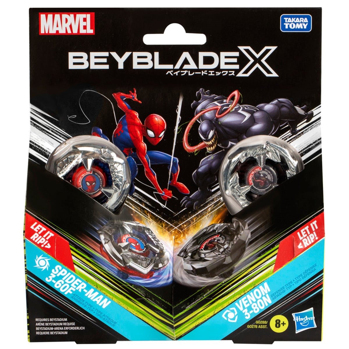 Hasbro Beyblade X Marvel Spider-Man 3-60F vs. Venom 3-80N Set