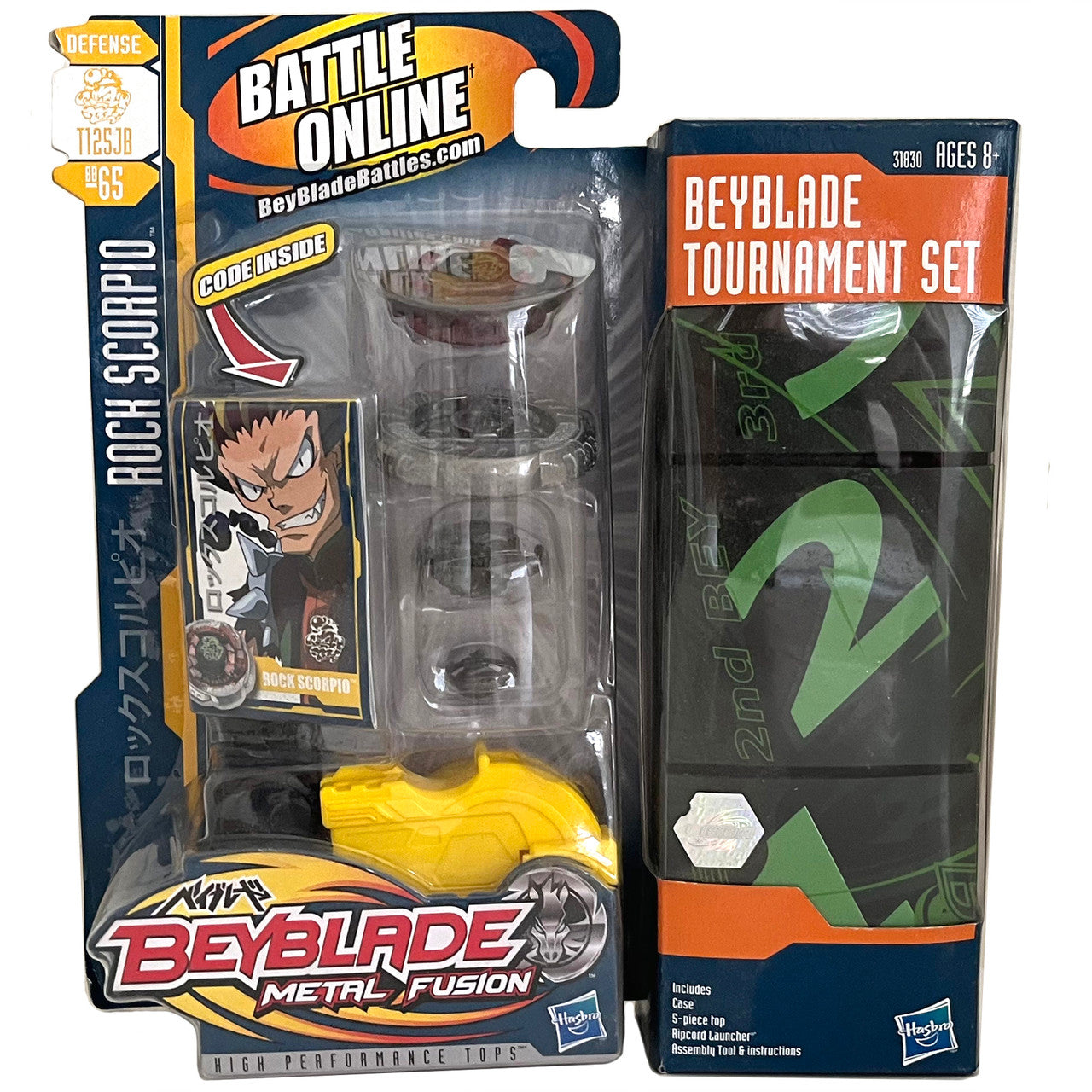 Metal Fusion Beyblade Tournament Set w/ Rock Scorpio BB-65 & Bey Deck Case Hasbro