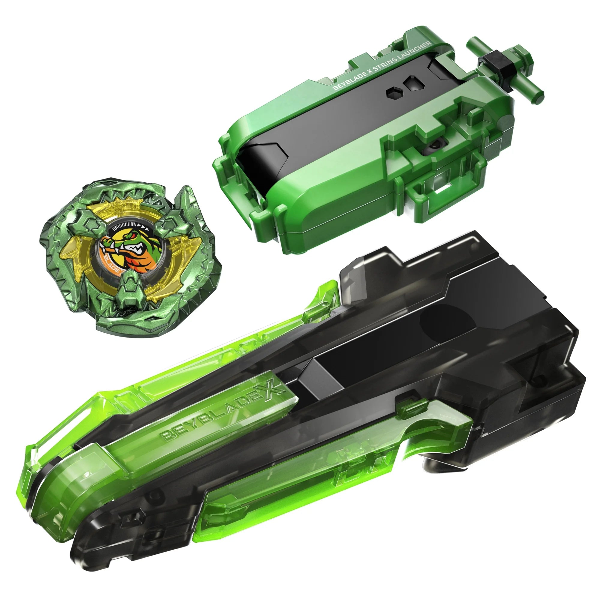 Hasbro Beyblade X Bite Croc 2-60Q W/ Deluxe String Launcher & Custom Grip Set