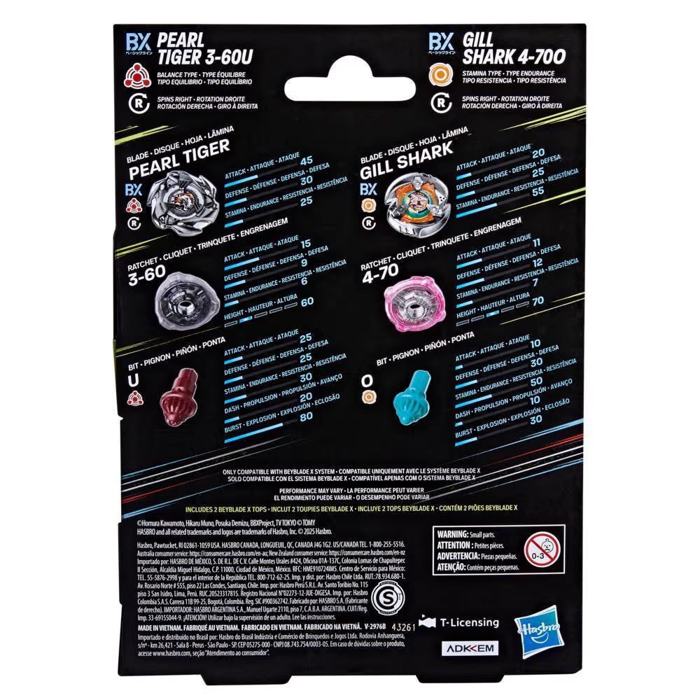 Hasbro Beyblade X Gill Shark & Pearl Tiger Dual Pack Set