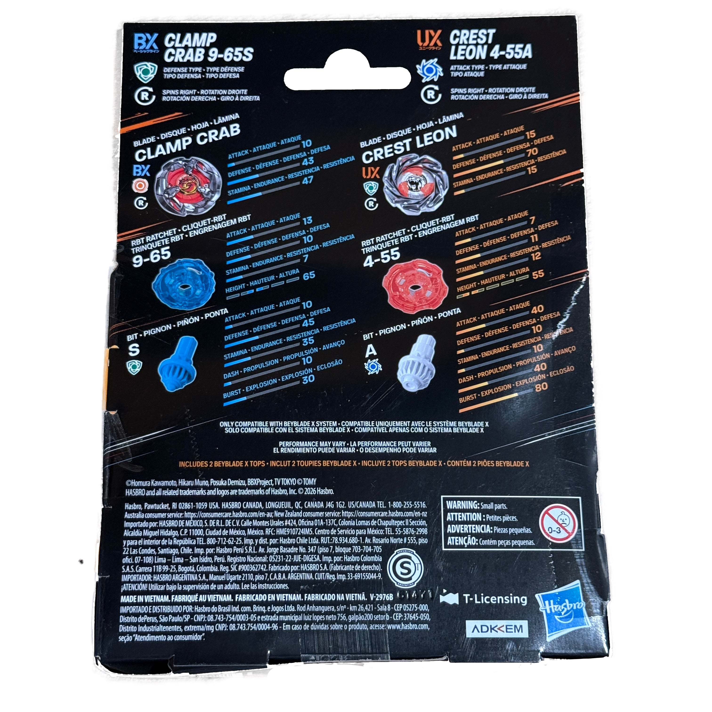 Hasbro Beyblade X Clamp Crab 9-65S & Crest Leon 4-55A Dual Pack