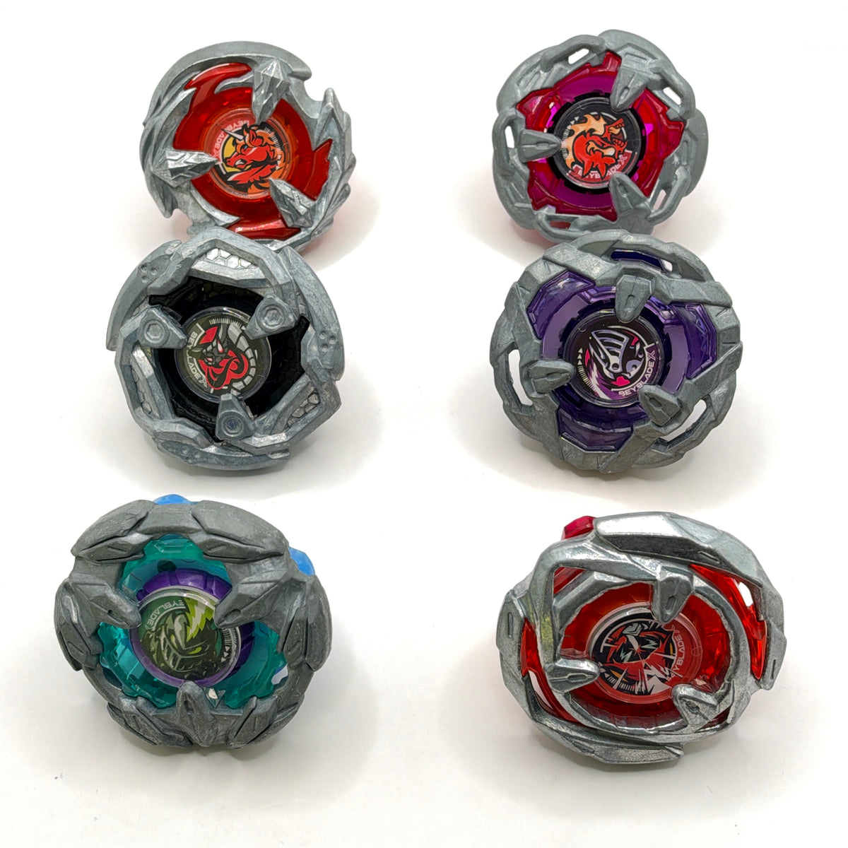 Pre-owned set of 6 Takara Tomy Beyblade X Beyblades top view