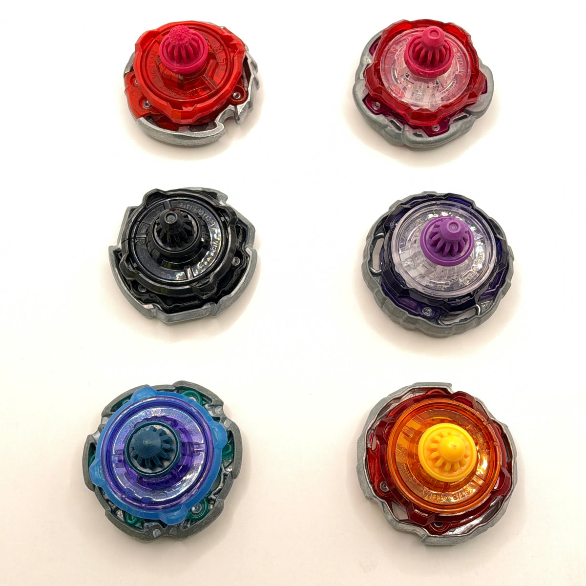Pre-owned set of 6 Takara Tomy Beyblade X Beyblades bottom view