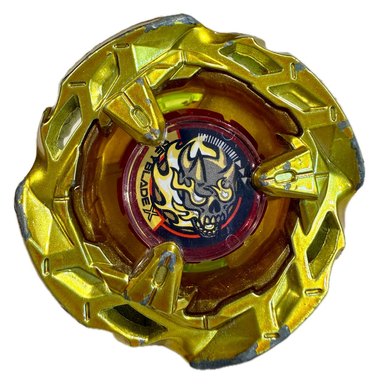 Pre-owned Takara Tomy Beyblade X BX-00 Hells Scythe Metal Coat Gold main view