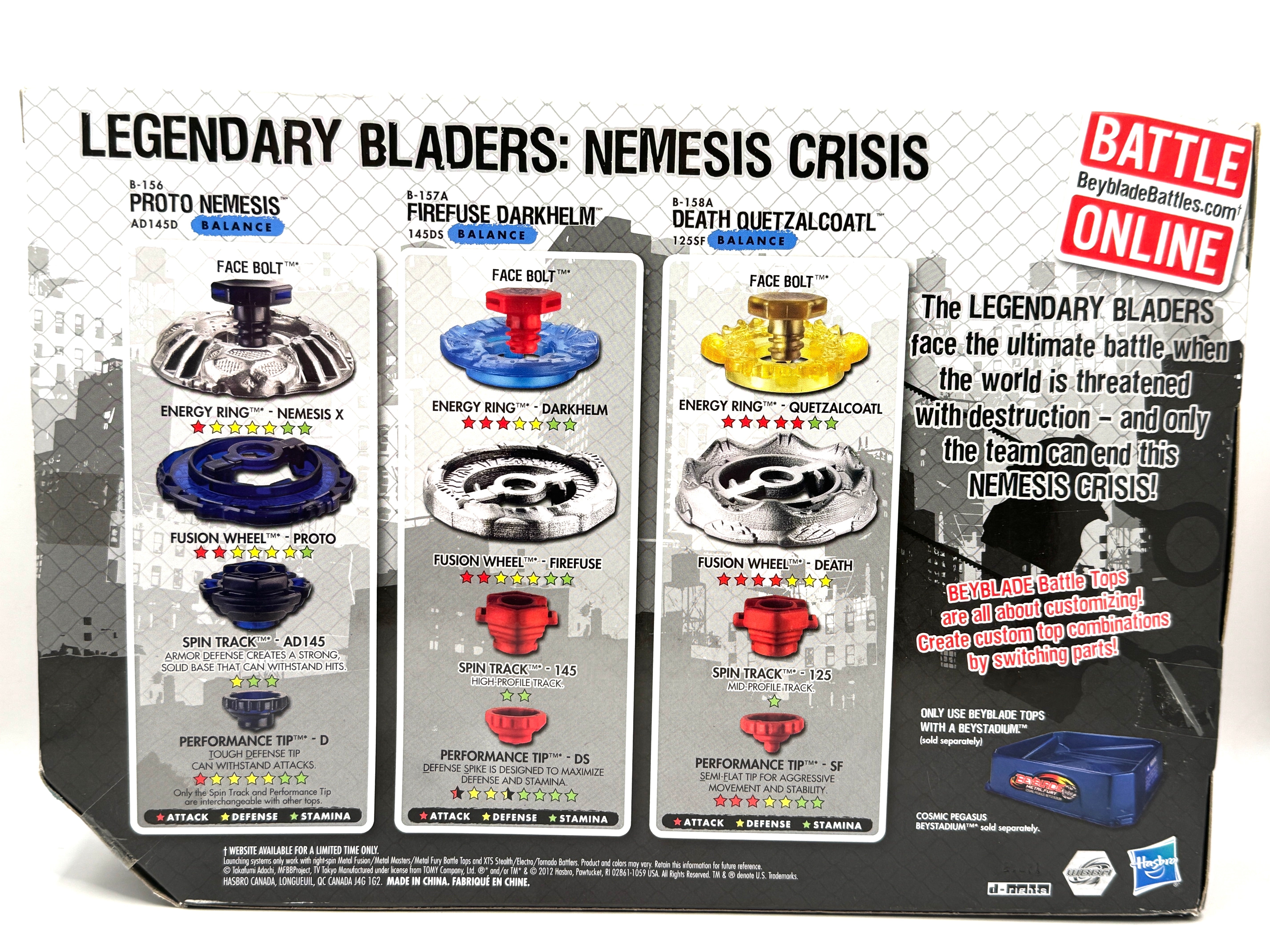 Hasbro Metal Fury Legendary Bladers: Nemesis Crisis (B-156, B-157A, B-158A)