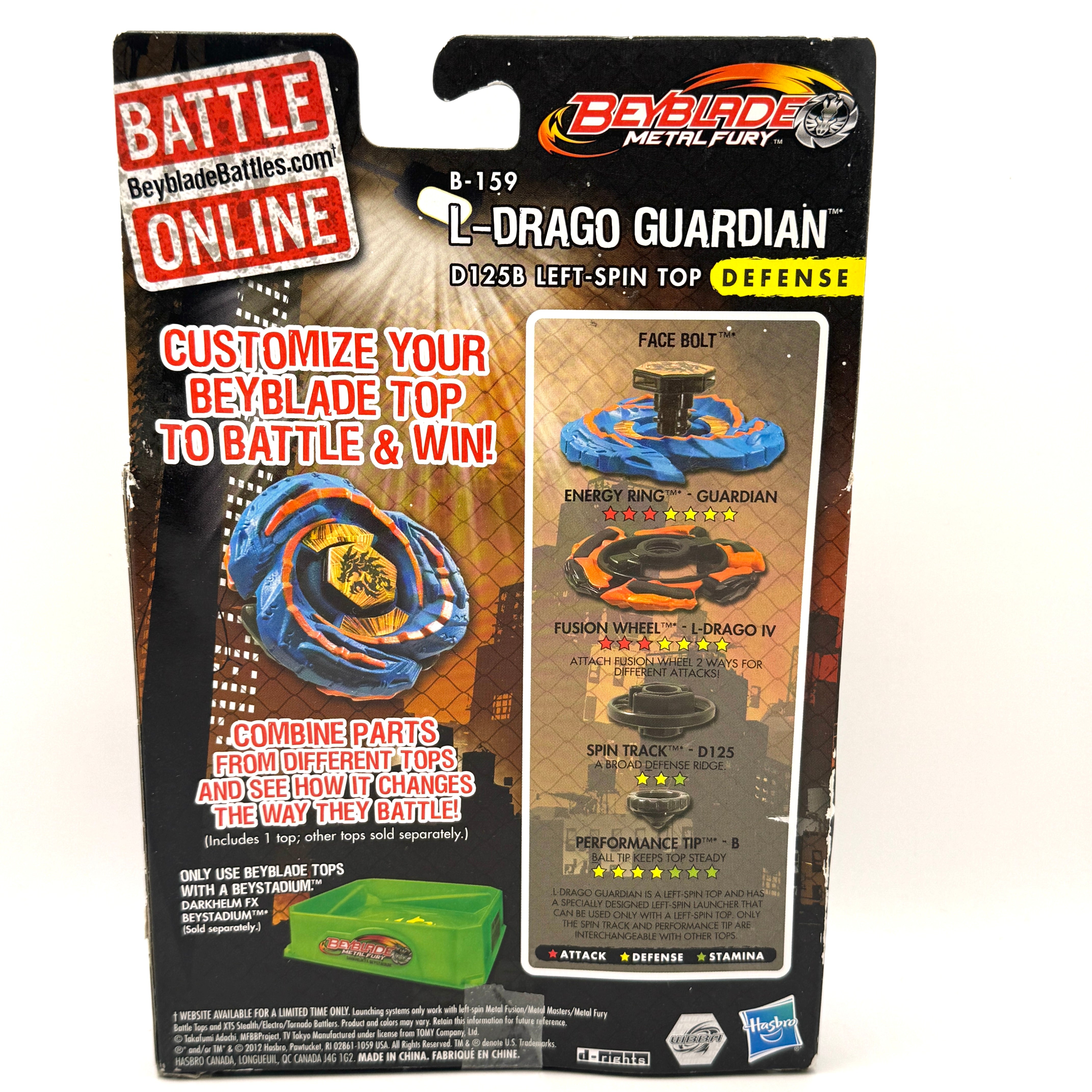 Hasbro Metal Fury B-159 L-Drago Guardian D125B Left-Spin Top Defense