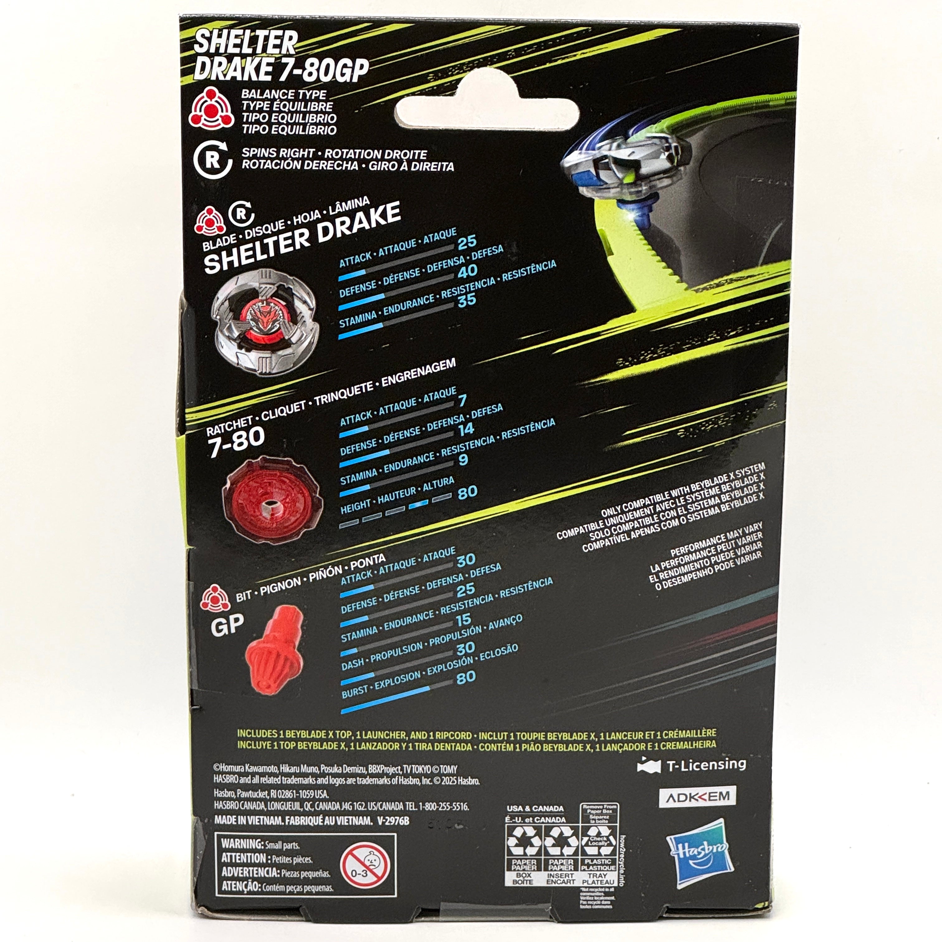 【新品未使用】シェルタードレイク7-80GP HASBRO Shelter Drake 7-80GP Beyblade X Starter BX-39 - BeysAndBricks