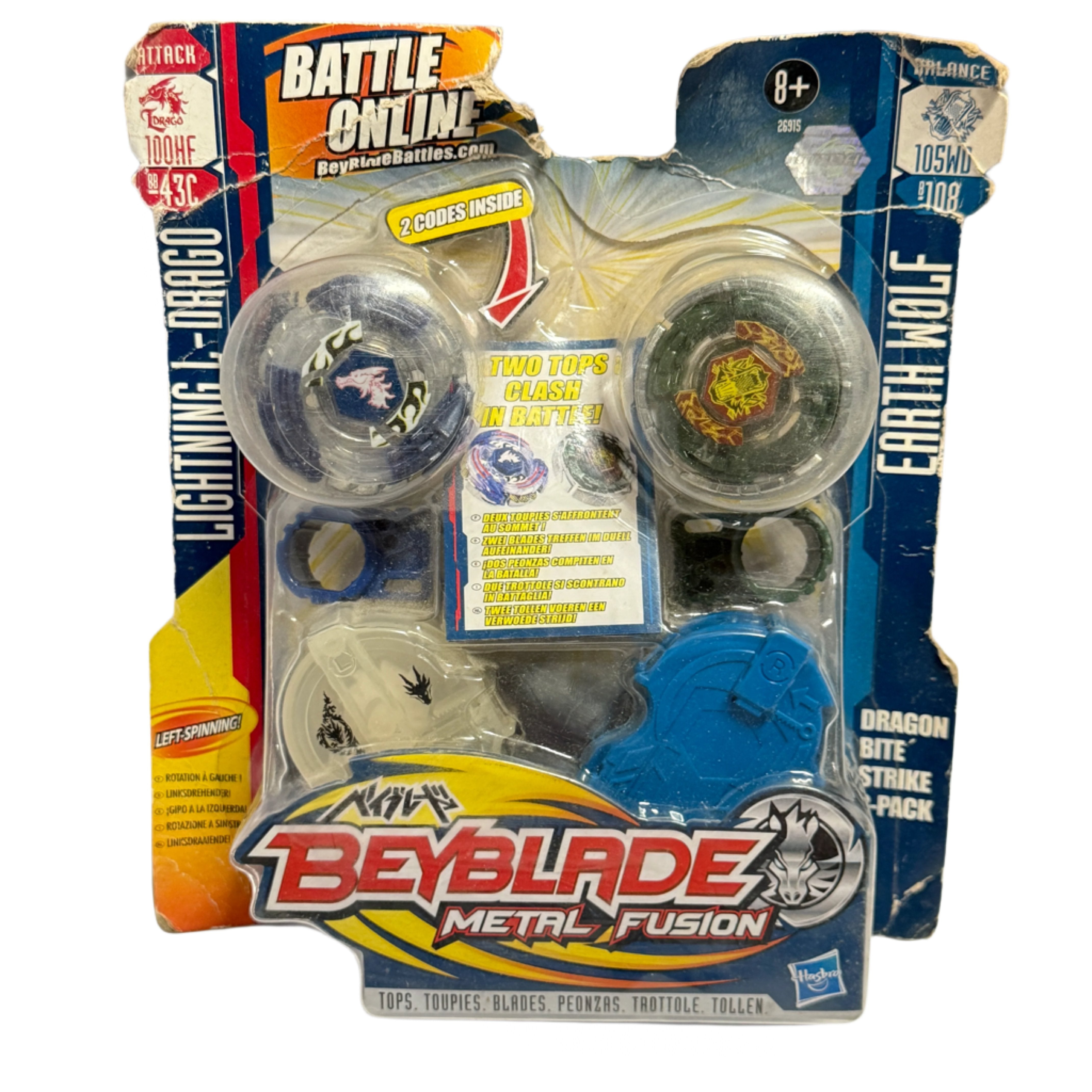 Beyblade Metal Fusion Lightning L-Drago vs. Earth Wolf – Dragon Bite Strike Pack