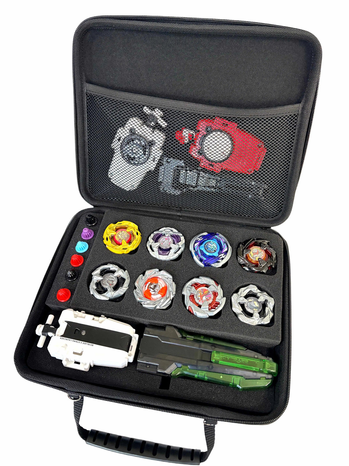 Open Beyscollector case showing foam organizer and mesh pocket; game accessories not included