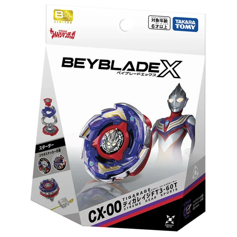 [PRE-ORDER early Oct] Takara Tomy Beyblade X CX-00 Starter Tiga Rage FT3-60T | Ultraman Tiga Collaboration