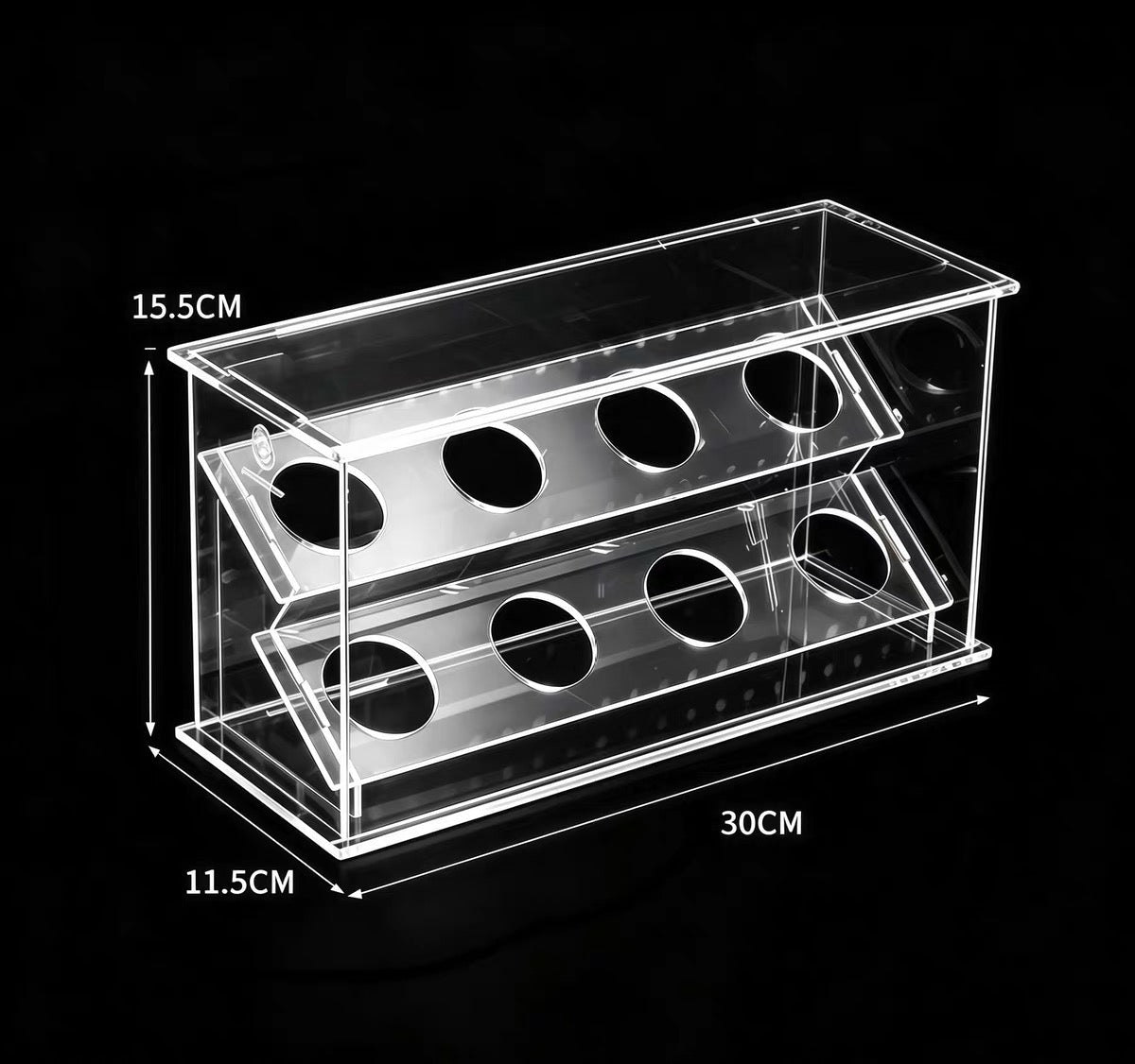 Acrylic Beyblade display case dimensions 30 cm x 11.5 cm x 15.5 cm