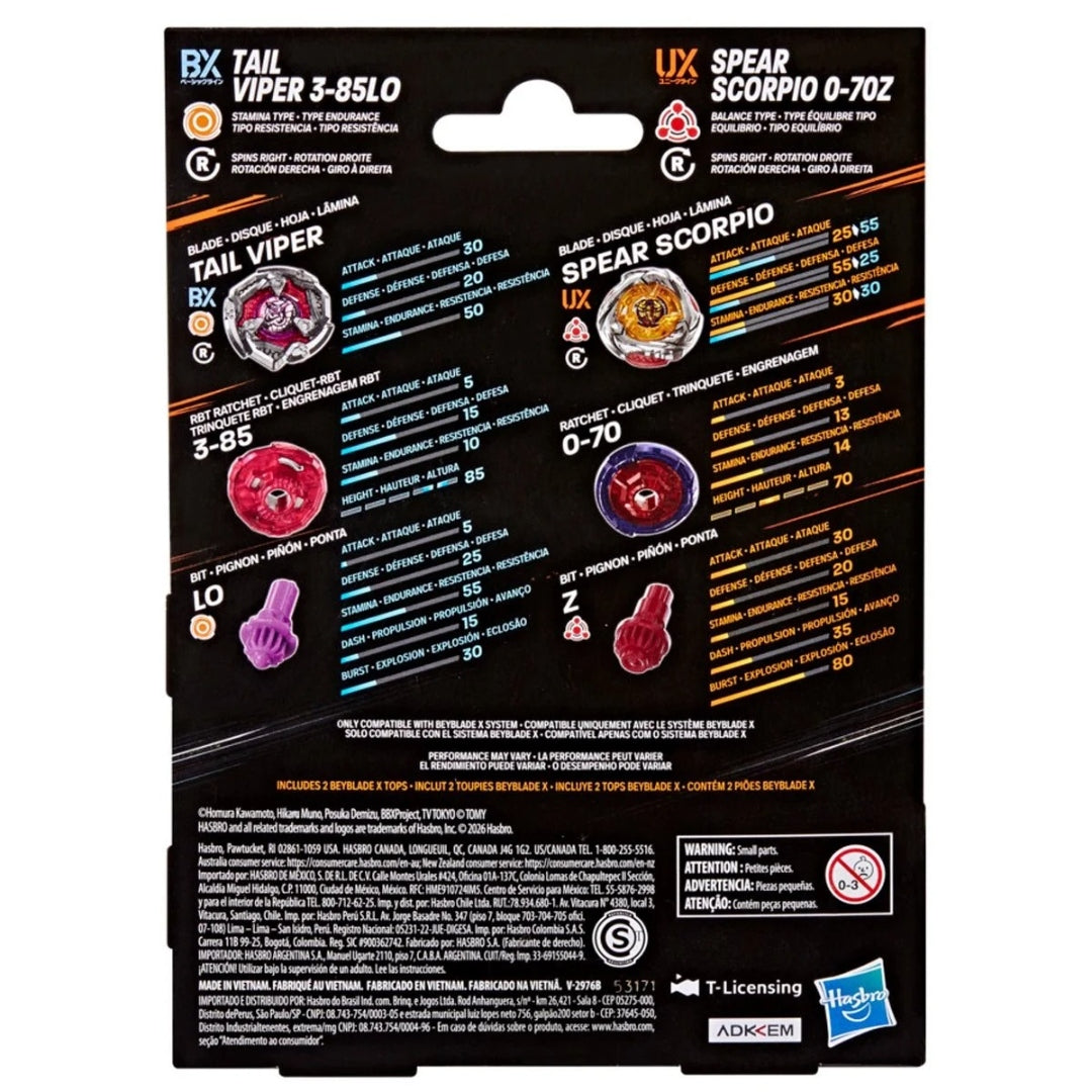 Beyblade X Dual Pack box back with stats