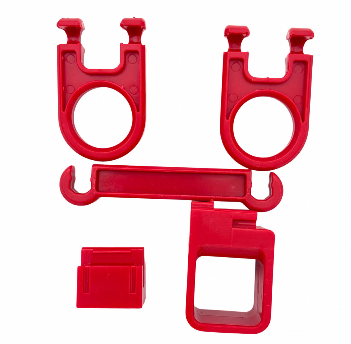 Red Beyscollector dual launcher adapter and grip kit, five pieces