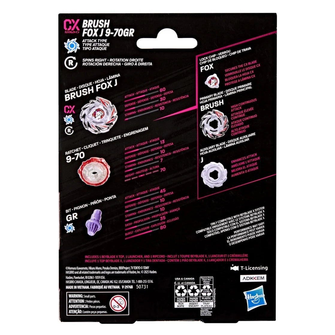 Hasbro Beyblade X Brush Fox J 9-70GR CX Custom Line