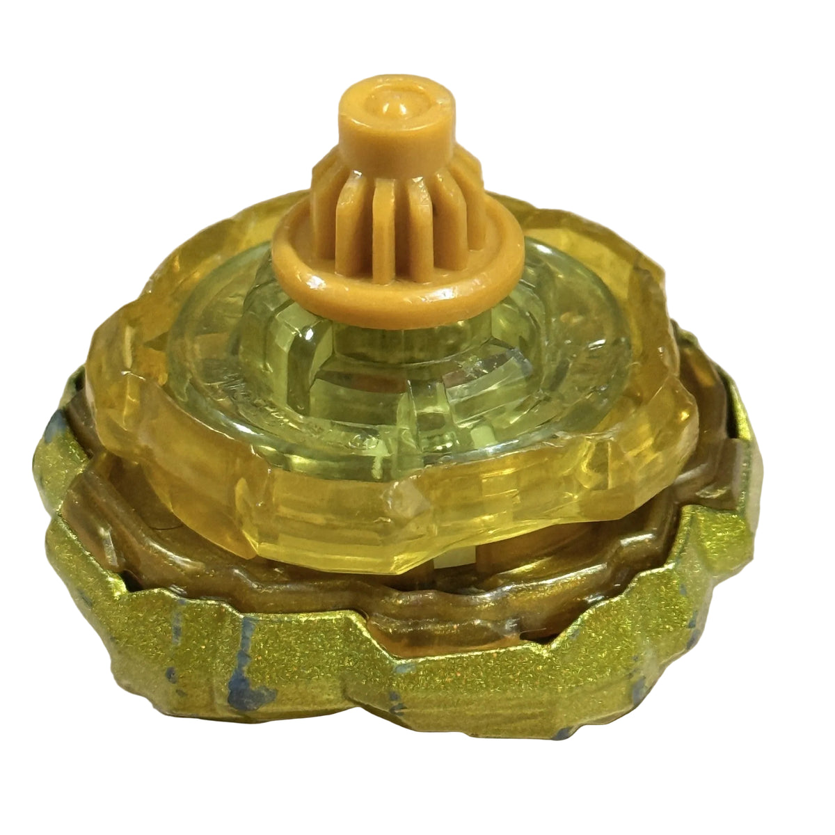 Pre-owned Beyblade X BX-00 Gold Leon Claw bottom view showing ratchet and bit
