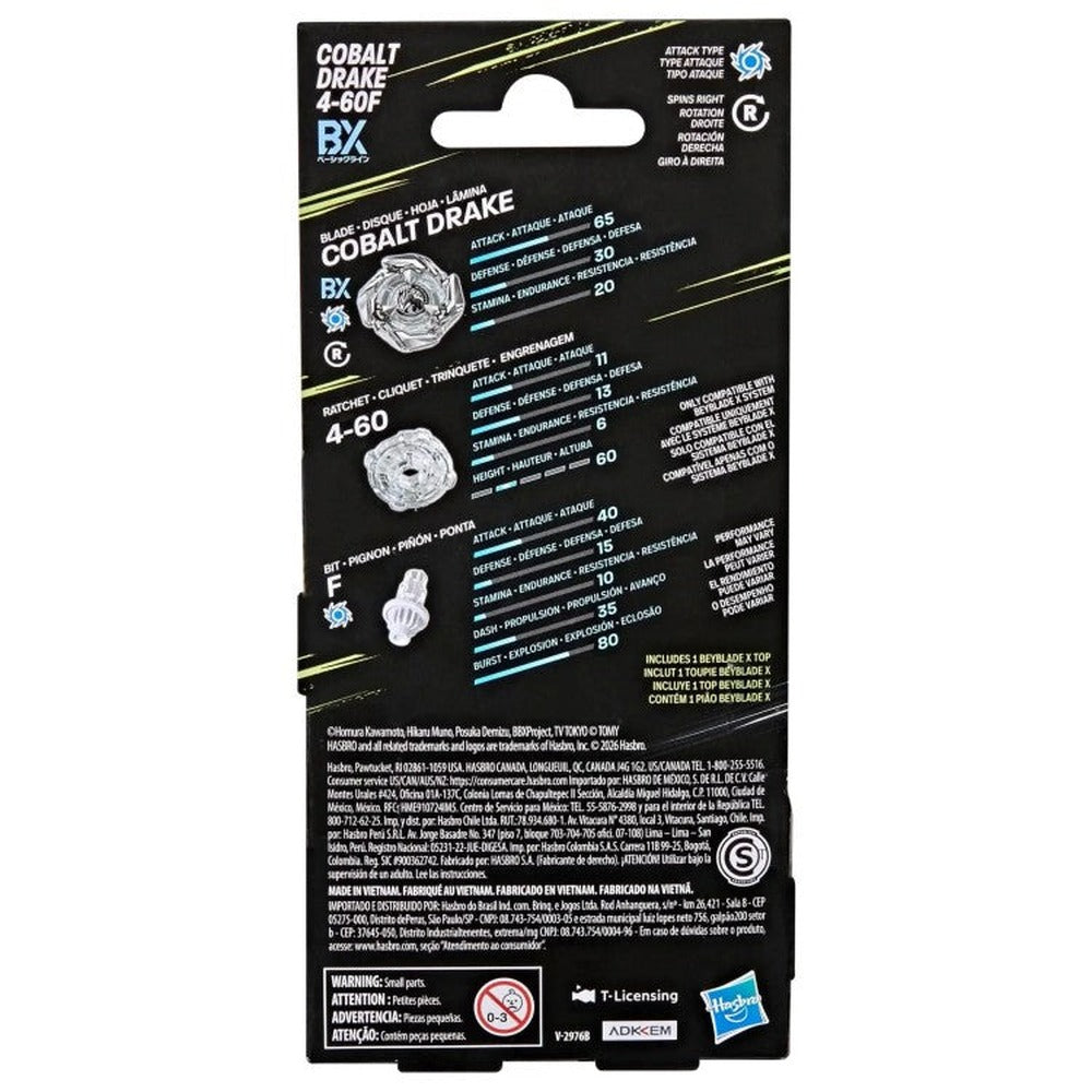Hasbro Beyblade X Cobalt Drake 4-60F Clear Ver. package back