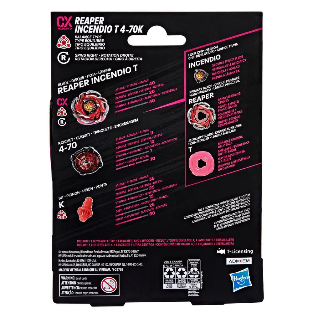 Beyblade X Reaper Incendio T 4-70K CX Starter Pack Top and Launcher
