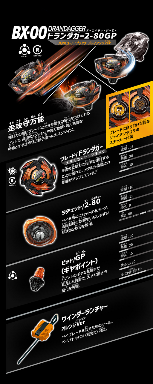 Beyblade X BX-00 Dran Dagger 2-80GP Limited Edition Giants B4 Exclusive