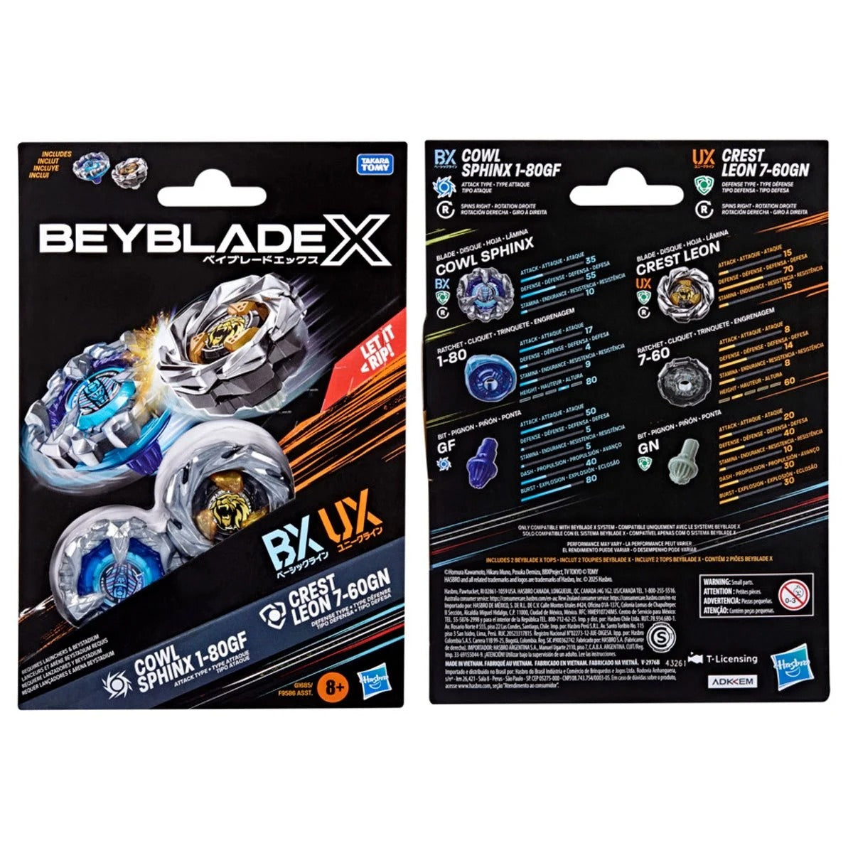 Hasbro Beyblade X UX Series: Cowl Sphinx 1-80GF Crest Leon 7-60GM