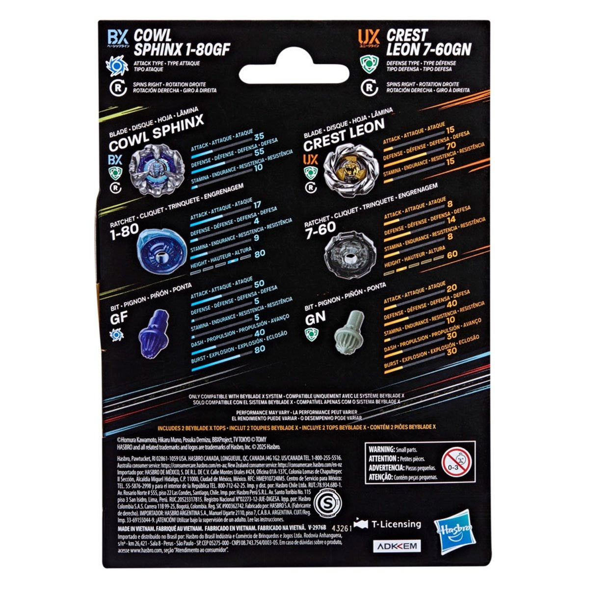Hasbro Beyblade X UX Series: Cowl Sphinx 1-80GF Crest Leon 7-60GM