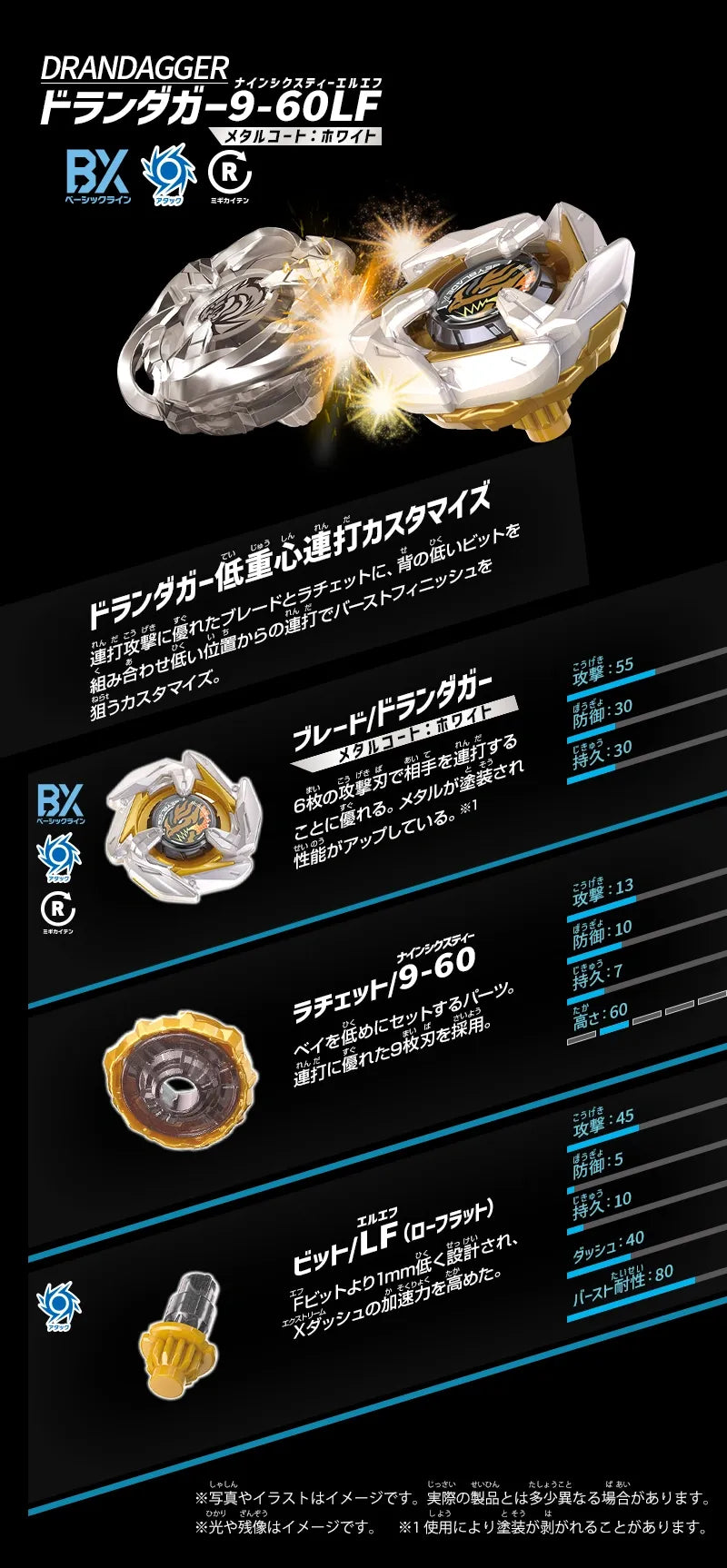 Beyblade X Dran Dagger 9-60LF UX-00 [White Metal Coat] Takara Tomy