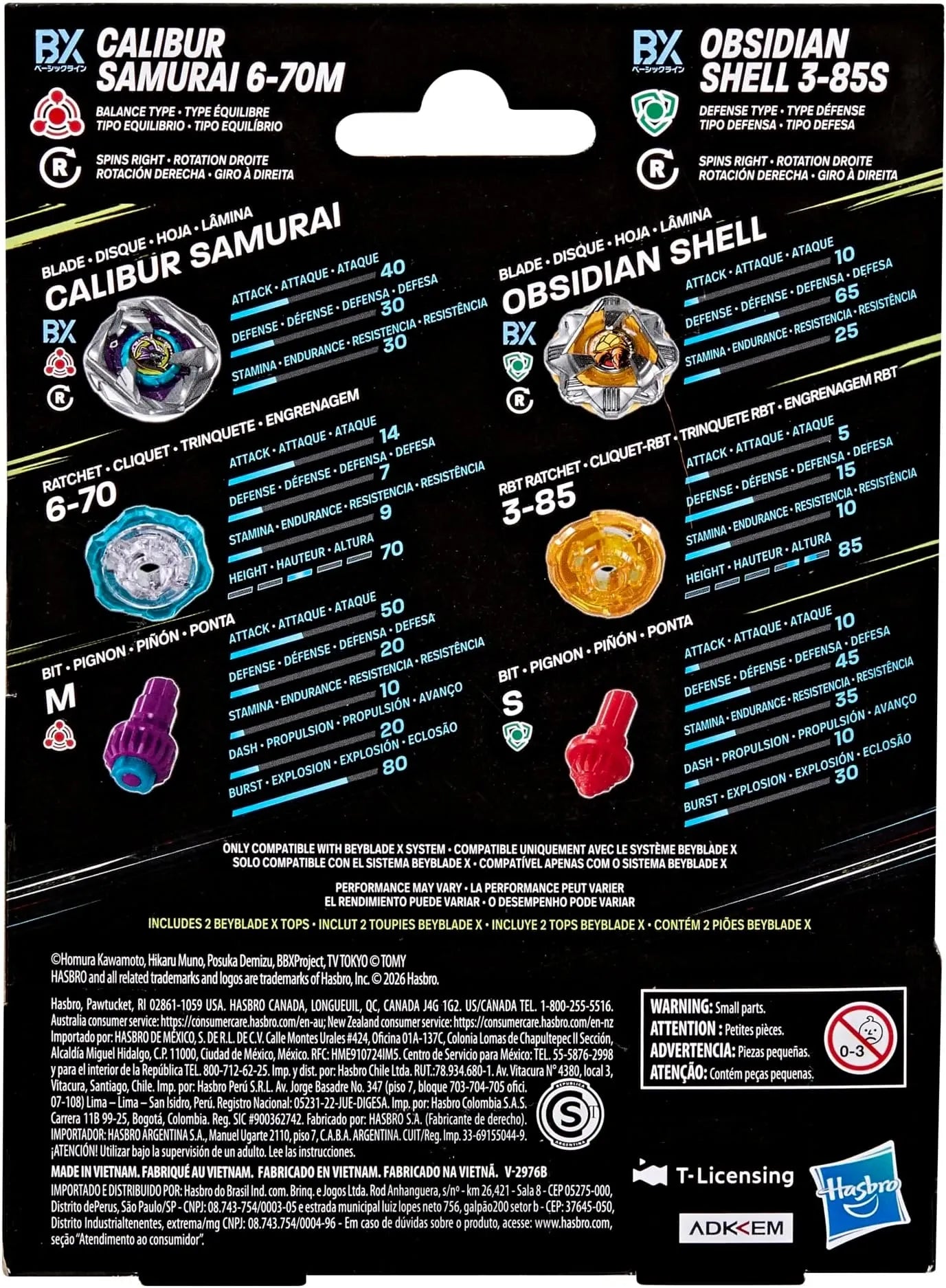 Beyblade X Dual Pack – Calibur Samurai 6-70M & Obsidian Shell 3-85S